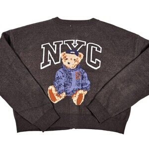 Grayson Threads New York Teddy Bear Print Women's XL Cardigan Sweater NWT